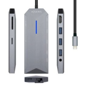Hub Docking Station9 em 1 USB-C a HDMI 4K/3xUSB 3.0/RJ45/Leitor SD/MicroSD/Jack Áudio/PD 100W - 0.15cm Aisens