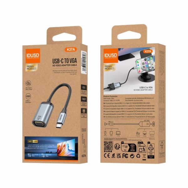 Adaptador USB-C a VGA 4K 18cm K37A - Idusd - Image 2