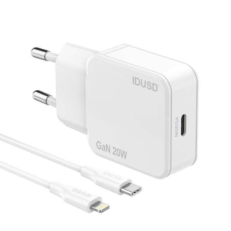 Carregador Gan USB-C PD20W + PD Lightning D305B - Idusd