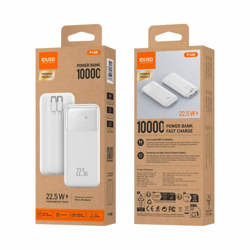 Power Bank Flow 10.000mAh 22.5W Branca P14B - Idusd - Image 2