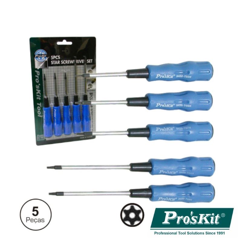 Conjunto De 5 Chaves Torx C/ Furo T05H/T06H/T07H/T08H/T09H Proskit